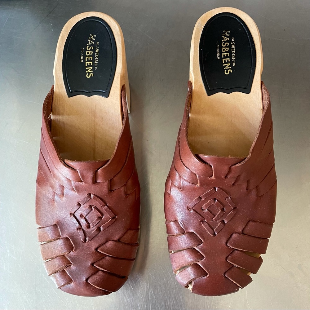 SWEDISH HASBEENS braided mule clog.